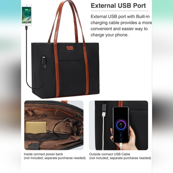 NEW Purse/ Laptop Bag USB Charging Port - Picture 4 of 6